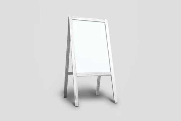 Blank White Wooden Outdoor Advertising Stand Mock Isolated Soft Gray — Stock Photo, Image