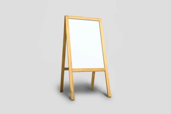 Blank White Wooden Outdoor Advertising Stand Mock Isolated Soft Gray — Stock Photo, Image