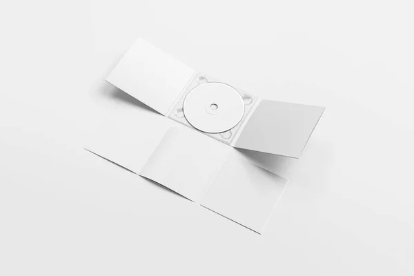 Realistic CD disc and carton packaging cover template mock up. Digipak case of cardboard CD drive. With white blank for branding design or text. isolated on soft gray background.3D rendering.