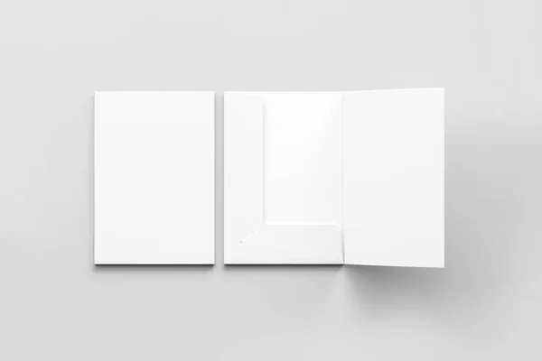 现实的 大小的单口袋加固文件夹与名片模拟隔离在柔软的灰色背景 具有两叶 呈现的简单文件夹 — 图库照片