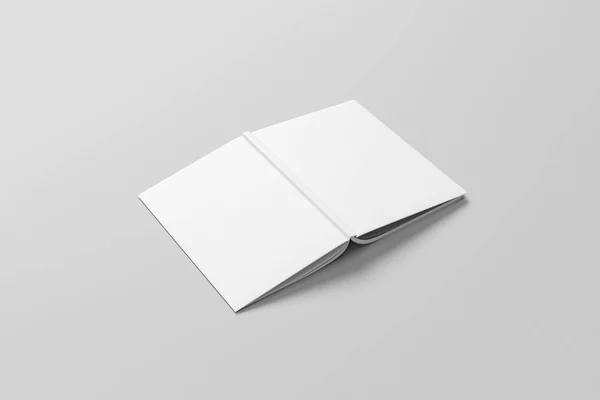 パンフレットは 白い背景で隔離の現実的な空白ハード カバー あなたのデザインのテンプレートの準備ができてのモックを作成します レンダリング — ストック写真