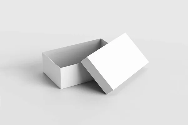 Realistic White Blank Shoe Box Isolated Soft Gray Background Mock — Stock Photo, Image