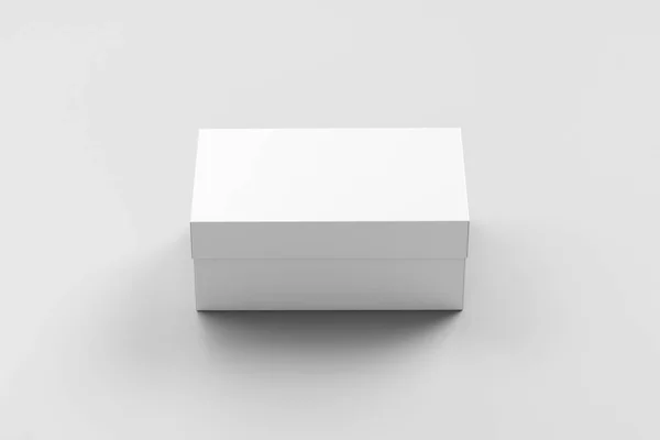 Realistic White Blank Shoe Box Isolated Soft Gray Background Mock — Stock Photo, Image