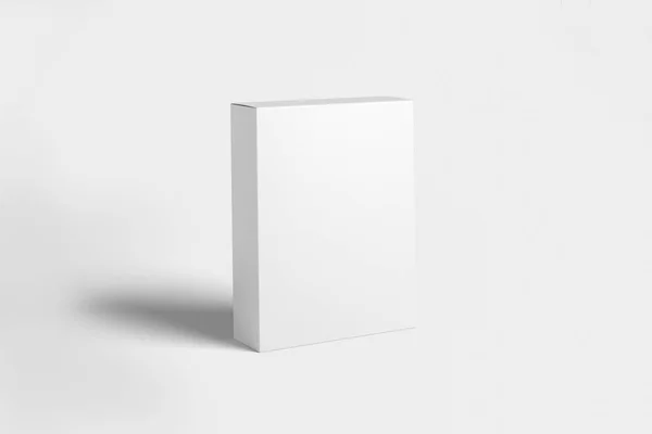Ρεαλιστική Λευκό Κενό Κουτί Από Χαρτόνι Απομονώνονται Λευκό Φόντο Μακέτα — Φωτογραφία Αρχείου
