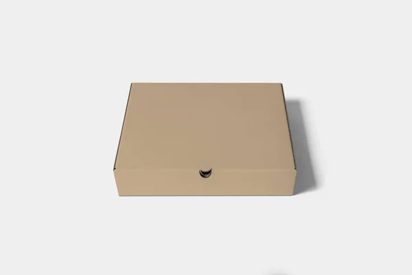 Brown Pizza Box Håna Upp Isolerade Vit Bakgrund Realistisk Rendering — Stockfoto