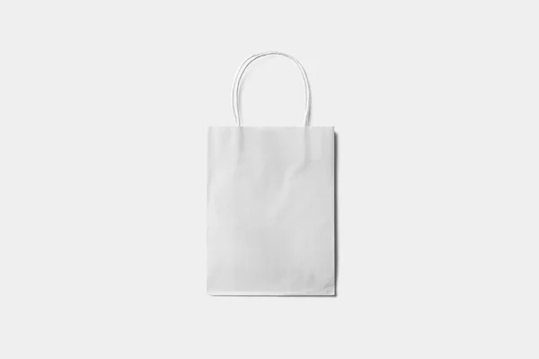 Blank White Package Mock Paper Shopping Bag Handles Soft Gray — Stock Photo, Image