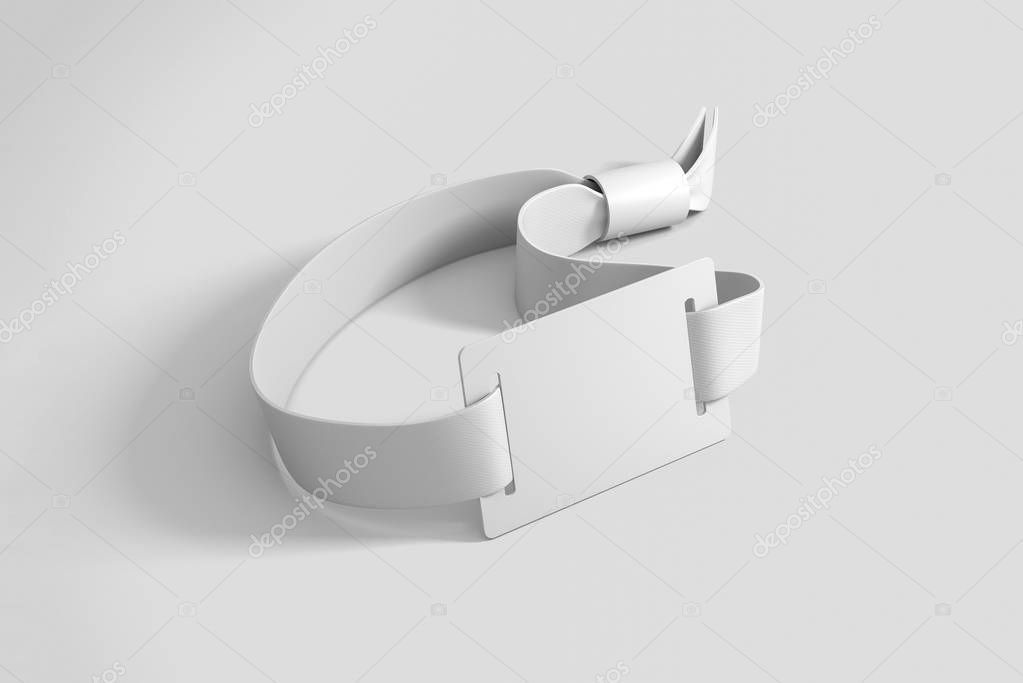 Realistic White Wristband Mock-up isolated on soft gray background. 3D rendering.