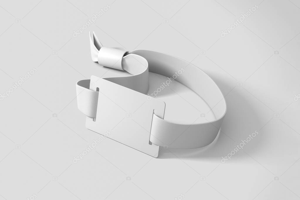Realistic White Wristband Mock-up isolated on soft gray background. 3D rendering.