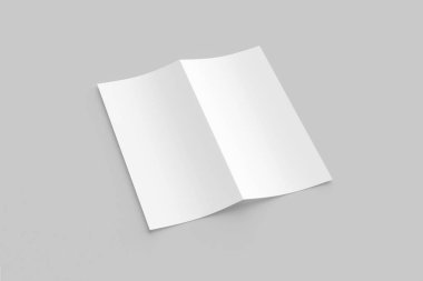 Boş kağıt broşür alay kadar yumuşak gölgeler ve vurguları olan yumuşak gri arka plan üzerinde. Açık kat broşürü. 3D render