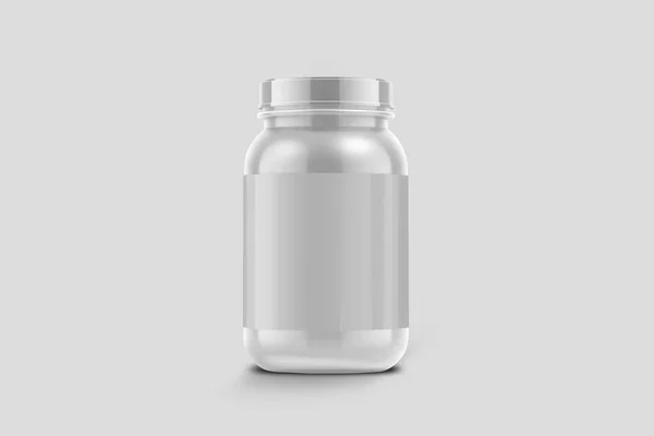 Biały Błyszczący Plastikowe Słoik Pokrywką Sport Proszku Białko Witaminy Tabletki — Zdjęcie stockowe