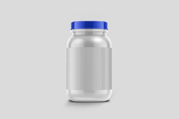 Biały Błyszczący Plastikowe Słoik Pokrywką Sport Proszku Białko Witaminy Tabletki — Zdjęcie stockowe