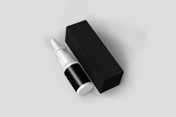 喷医用鼻腔防腐药物塑料瓶与盒子 准备好设计模拟了 产品包装 — 图库照片