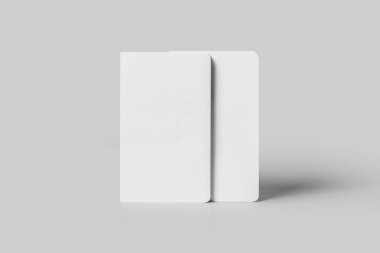 Alay kadar izole yumuşak gri arka plan üzerinde boş duran defter. 3D render.