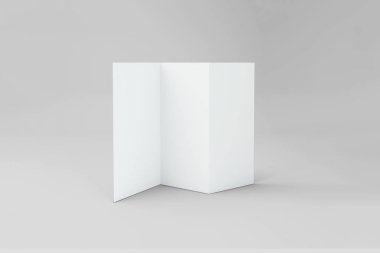 Boş panelli kağıt broşür Mock-up yumuşak gölgeler ile yumuşak gri arka plan üzerinde. 3D render
