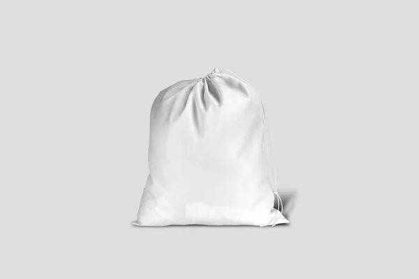 ホワイト巾着パック テンプレートのドロースト リング付き Bag Canvas バッグのモックアップします レンダリング — ストック写真