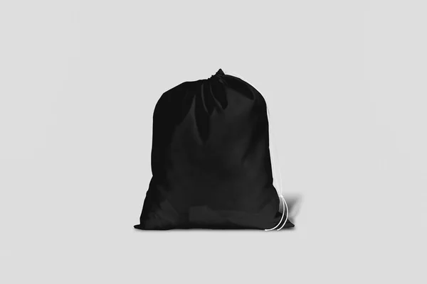 巾着パック ブラック テンプレートのドロースト リング付き Bag Canvas バッグのモックアップします レンダリング — ストック写真