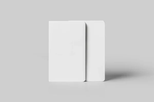 Cuadernos Blanco Pie Fingir Aislado Sobre Fondo Gris Suave Renderizado —  Fotos de Stock