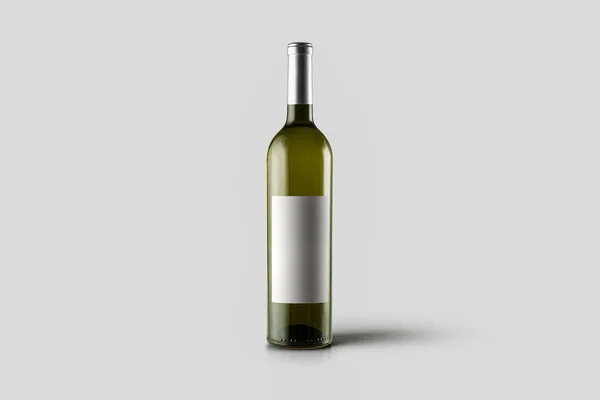 Bouteille Vin Maquette Isolée Sur Fond Gris Doux Étiquette Vide — Photo