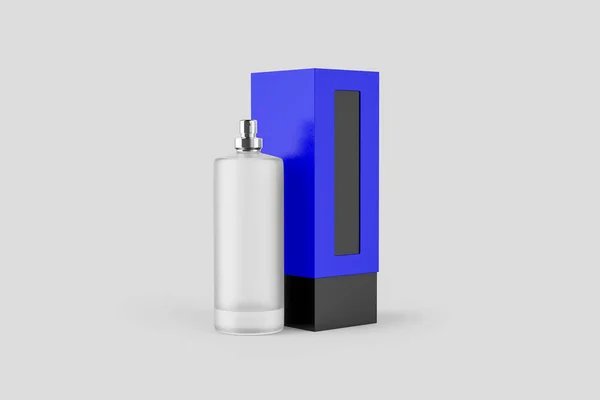 Botella Perfume Con Caja Embalaje Mock Representación Plantilla Simulada Lista —  Fotos de Stock