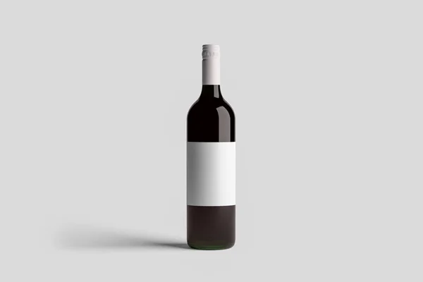 Víno Láhev Mock Izolované Měkké Šedé Pozadí Prázdné Label High — Stock fotografie