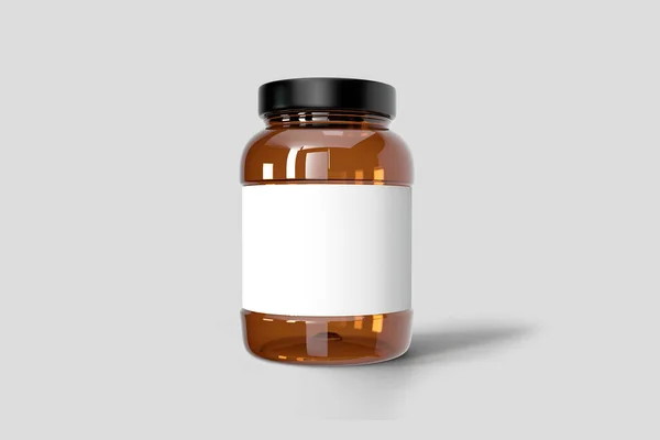 Amber Supplement Bottle Mock Sobre Fondo Gris Claro Representación Plantilla —  Fotos de Stock