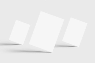 A4 fotogerçekçi broşür sahte kadar ışık gri arka plan üzerinde boş. 3D render.