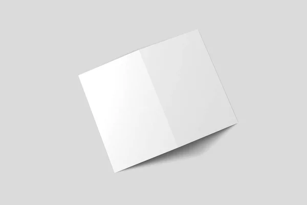 双折半折手册模型隔离在软灰色背景上 双折式宣传册 — 图库照片