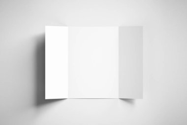 Boş Kağıt Broşür Yumuşak gölgeler ve vurgular ile yumuşak gri arka plan üzerinde mock. Z-fold broşür veya el ilanı.3d render.