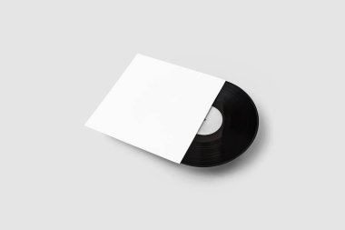 Yumuşak gri arka plan.on yumuşak gri arka plan.3d illüstrasyon üzerinde Cover Mockup ile Vinil Kayıt.