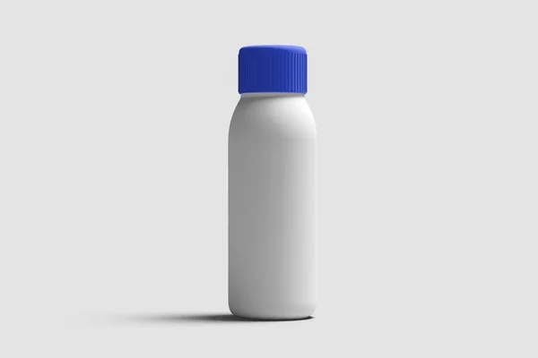 Medicina Bottiglia Plastica Sfondo Grigio Morbido Bottiglia Plastica Bianca Finto — Foto Stock