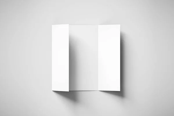 Prázdný Papír Brožura Měkkém Šedém Pozadí Měkkými Stíny Světlech Brožura — Stock fotografie