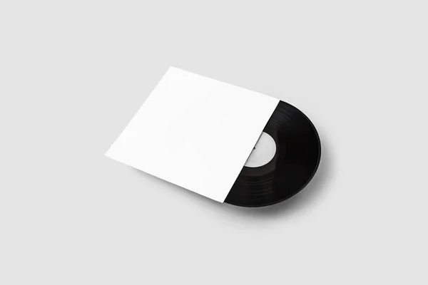 Record Vinile Con Coperchio Mockup Morbido Sfondo Grigio Morbido Sfondo — Foto Stock