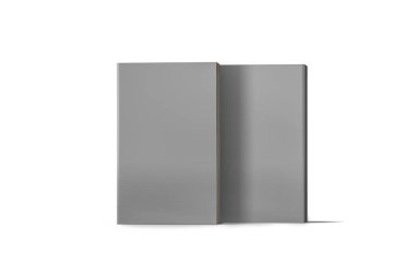 Ciltli kitap şablonu, tasarım kullanımları için boş kitaplar maket, 3d render. Yumuşak gri arka plan üzerinde boş gri kitap kapağı. Kırpma yolu ile yalıtılmış.