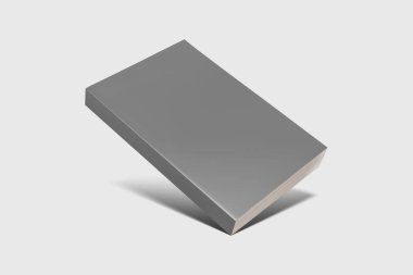 Ciltli kitap şablonu, tasarım kullanımları için boş kitaplar maket, 3d render. Yumuşak gri arka plan üzerinde boş gri kitap kapağı. Kırpma yolu ile yalıtılmış.