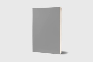 Ciltli kitap şablonu, tasarım kullanımları için boş kitaplar maket, 3d render. Yumuşak gri arka plan üzerinde boş gri kitap kapağı. Kırpma yolu ile yalıtılmış.