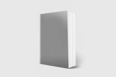Ciltli kitap şablonu, tasarım kullanımları için boş kitaplar maket, 3d render. Yumuşak gri arka plan üzerinde boş gri kitap kapağı. Kırpma yolu ile yalıtılmış.