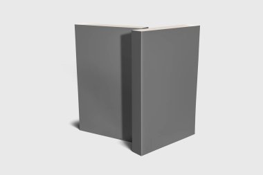 Ciltli kitap şablonu, tasarım kullanımları için boş kitaplar maket, 3d render. Yumuşak gri arka plan üzerinde boş gri kitap kapağı. Kırpma yolu ile yalıtılmış.