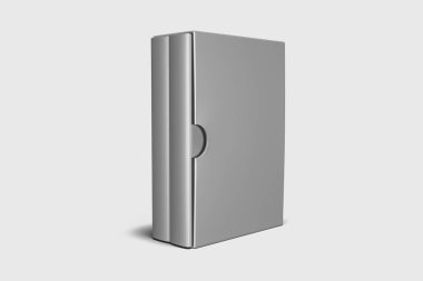 Ciltli kitap şablonu, tasarım kullanımları için boş kitaplar maket, 3d render. Yumuşak gri arka plan üzerinde boş gri kitap kapağı. Kırpma yolu ile yalıtılmış.