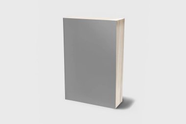 Ciltli kitap şablonu, tasarım kullanımları için boş kitaplar maket, 3d render. Yumuşak gri arka plan üzerinde boş gri kitap kapağı. Kırpma yolu ile yalıtılmış.