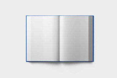 Ciltli kitap şablonu, tasarım kullanımları için boş kitaplar maket, 3d render. Yumuşak gri arka plan üzerinde boş gri kitap kapağı. Kırpma yolu ile yalıtılmış.