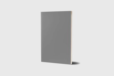 Ciltli kitap şablonu, tasarım kullanımları için boş kitaplar maket, 3d render. Yumuşak gri arka plan üzerinde boş gri kitap kapağı. Kırpma yolu ile yalıtılmış.