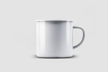 Beyaz arka planda beyaz, boş bir diş minesi kupası. Damgalamak için boş bardak. 3d oluşturma.