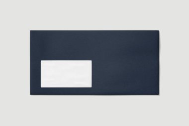 Açık zarf, açık mavi, yumuşak gölgeler ile beyaz izole. Ön taraf. Mockup.