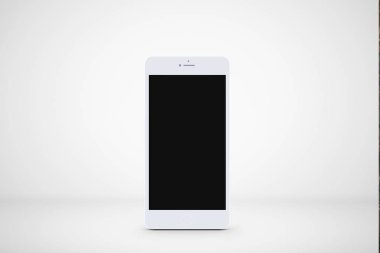 Modern smartphone yumuşak gri arka plan üzerinde izole. Telefonu boş ekran ile ilgili alay et. Boş dokunmatik ekran. 3D render.