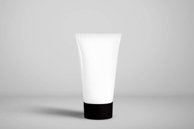 Beyaz parlak plastik tüp ilaç ya da Kozmetik Parfümeri Ürünleri - krem, jel, Cilt Bakımı, diş macunu için. Gerçekçi paketleme Mock-up şablonu. 3D render