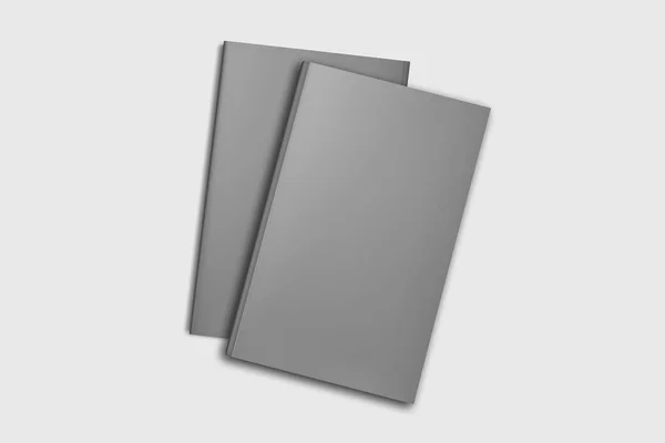 ハードカバーブックテンプレート デザイン用途のための空白の本のモックアップ 3Dレンダリング ソフトグレーの背景に空白のグレーのブックカバー クリッピング パスで分離 — ストック写真