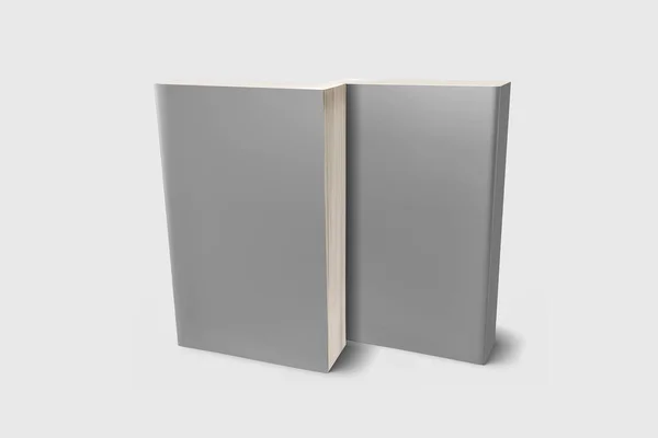 ハードカバーブックテンプレート デザイン用途のための空白の本のモックアップ 3Dレンダリング ソフトグレーの背景に空白のグレーのブックカバー クリッピング パスで分離 — ストック写真