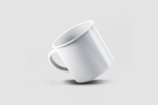 Weiße Leere Emaille Tasse Auf Weißem Hintergrund Leere Tasse Für — Stockfoto