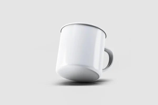 Caneca Esmalte Branco Branco Fundo Branco Copo Branco Para Branding — Fotografia de Stock