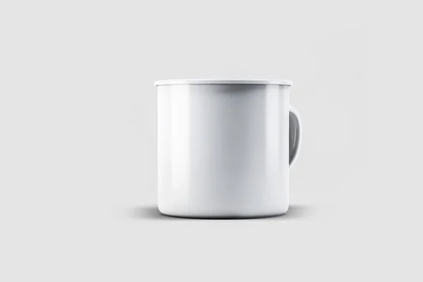 Λευκό Κενό Σμάλτο Κούπα Λευκό Φόντο Κενό Κύπελλο Για Branding — Φωτογραφία Αρχείου